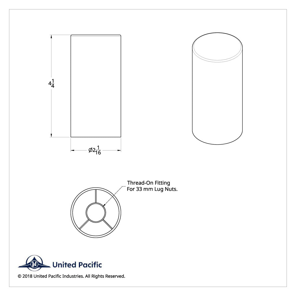 33mm X 4-1/4" Chrome Plastic Tall Cylinder Nut Covers - Thread-On (60-Pack)