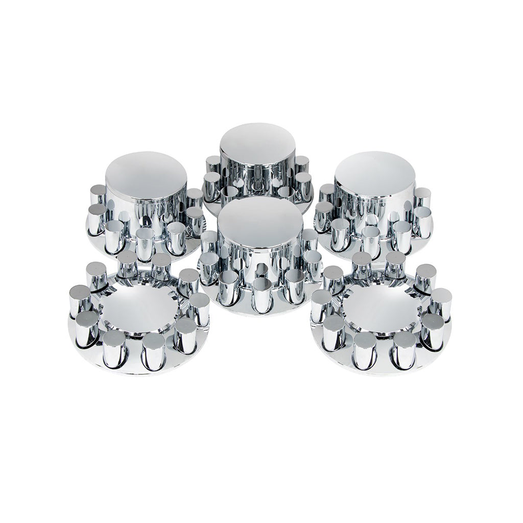 Dome Axle Cover Combo Kit With 33mm Cylinder Thread-On Nut Covers - Chrome