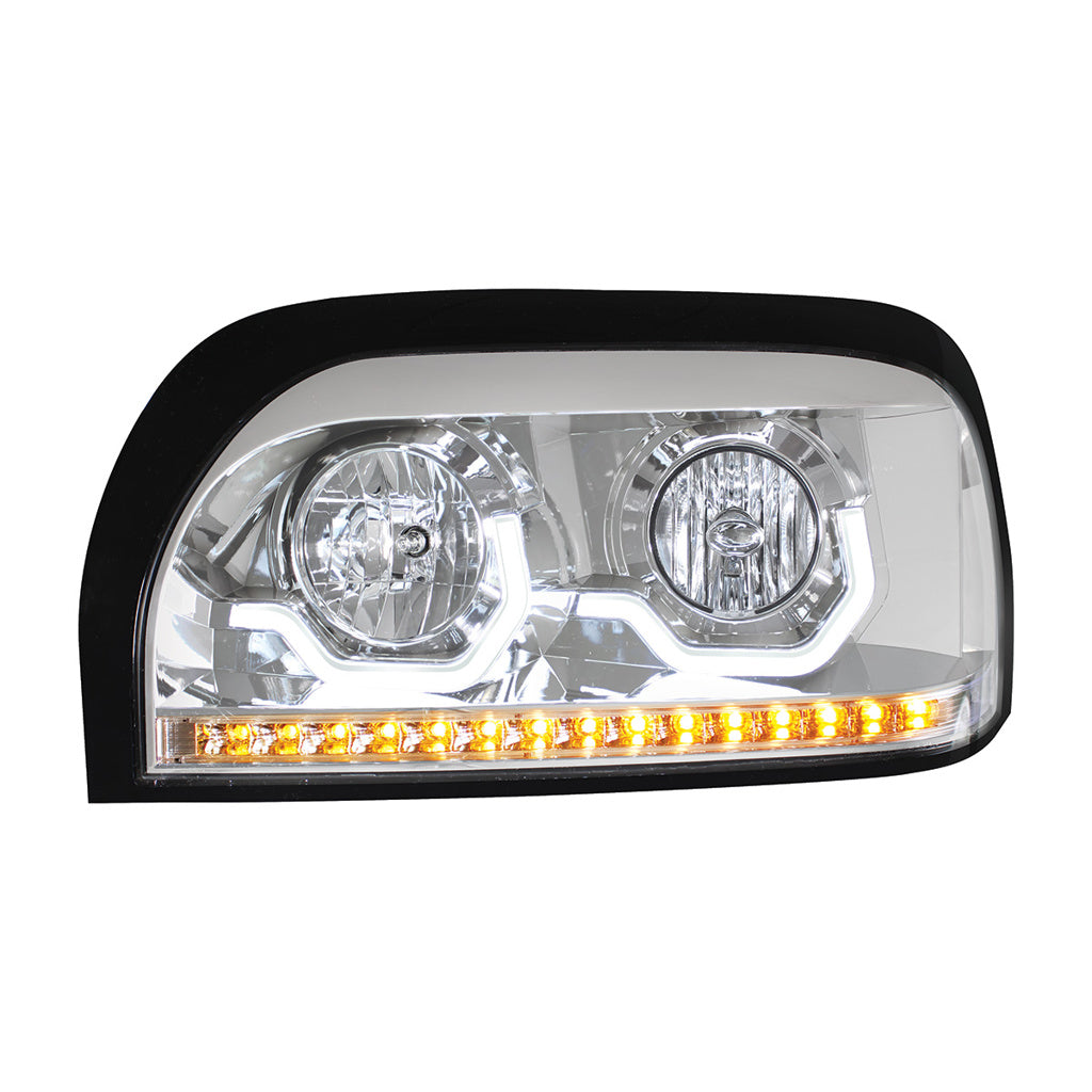 Chrome Headlight With LED Turn Signal & Light Bar For 1996-2010 Freightliner Century