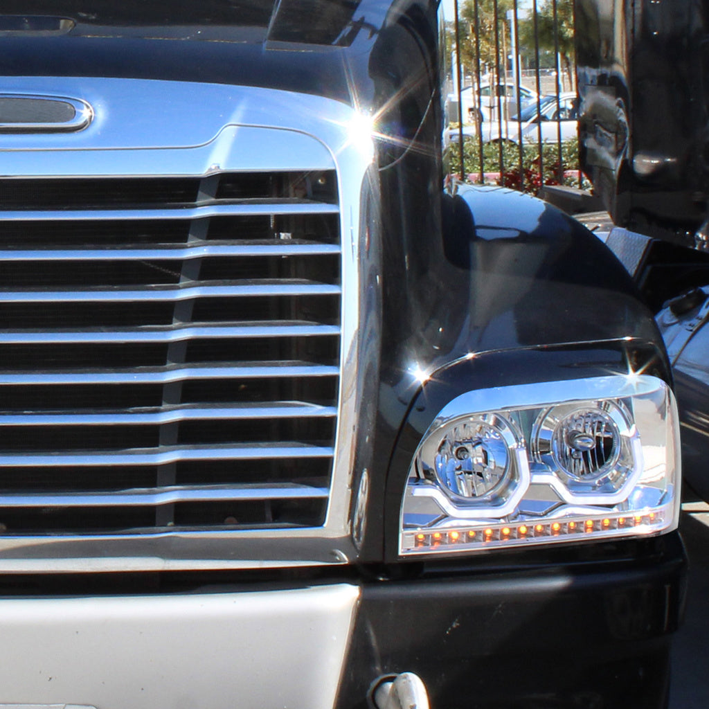 Chrome Headlight With LED Turn Signal & Light Bar For 1996-2010 Freightliner Century