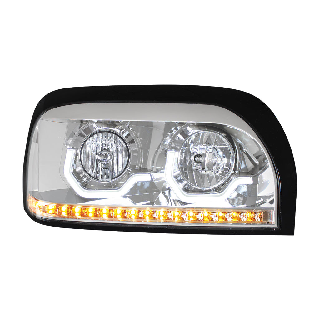 Chrome Headlight With LED Turn Signal & Light Bar For 1996-2010 Freightliner Century