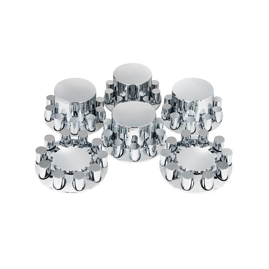 Dome Axle Cover Combo Kit With 33mm Cylinder Thread-On Nut Covers - Chrome