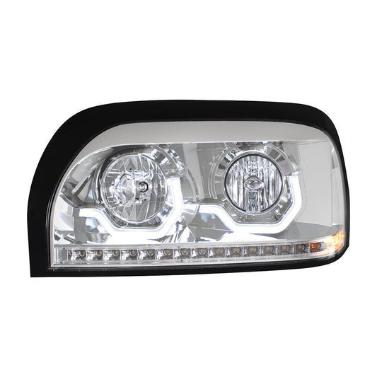 Chrome Headlight With LED Turn Signal & Light Bar For 1996-2010 Freightliner Century