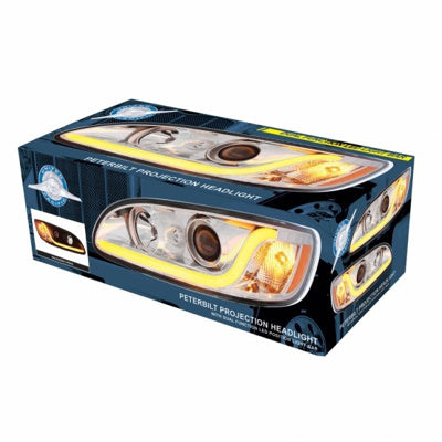 Chrome Projection Headlight W/LED Dual Function Light Bar For PB 386 (2005-2015) & 387 (1999-2010)