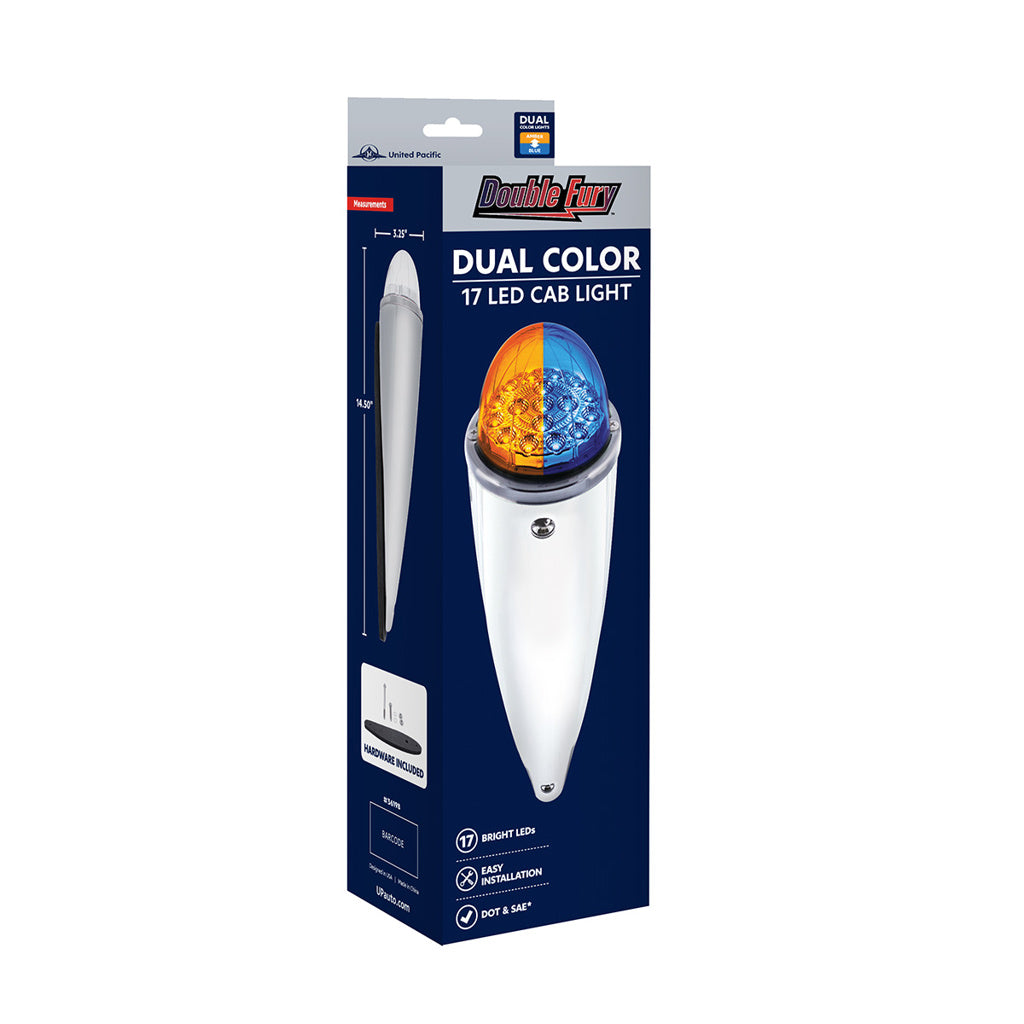 Amber/Blue Double Fury 17 LED Dual Function Watermelon Torpedo Cab Light
