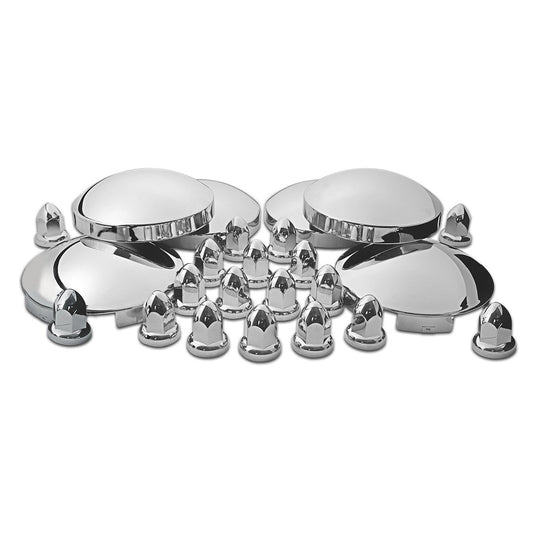 Complete Hubcap & Nut Cover Kit – 33mm Push On Nut Covers | Dome Hubcaps | Chrome ABS Plastic